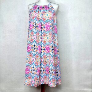 Pink Rose Vintage Halter Dress Womens Medium Pink Blue Paisley Boho Excellent